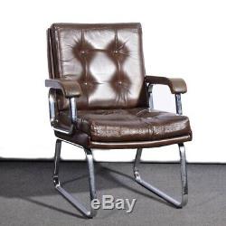 Vintage Brown Leather Office Desk Chair Chrome Frame 1970s Verco
