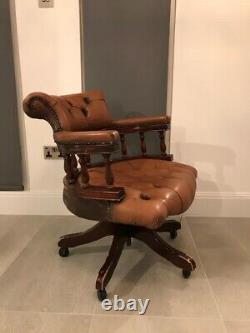 Vintage Captains Chair Office Chair Swivel Desk Chair with leather upholstery