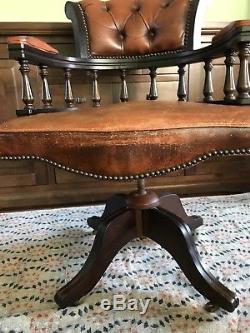 Vintage Captains Swivel Leather Office Desk Chair Chesterfield CAN DELIVER