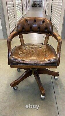 Vintage Chesterfield Captains Style Ring Mekanikk Brown Leather Office Chair