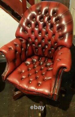 Vintage Chesterfield Directors Swivel Office Chair Armchair Oxblood Leather