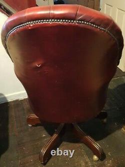 Vintage Chesterfield Directors Swivel Office Chair Armchair Oxblood Leather