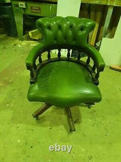 Vintage Chesterfield Green Captains Directors Swivel Office Chair Unrestored
