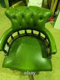 Vintage Chesterfield Green Captains Directors Swivel Office Chair Unrestored