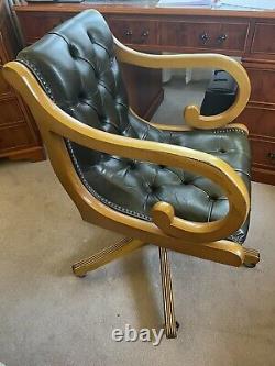Vintage Chesterfield Green Leather Office Swivel Chair