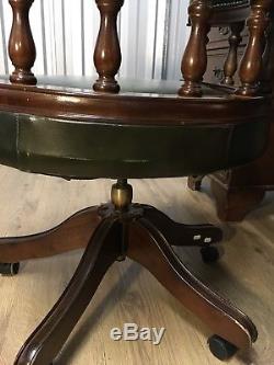 Vintage Chesterfield Green Leather Style Captains Chair Office Chair