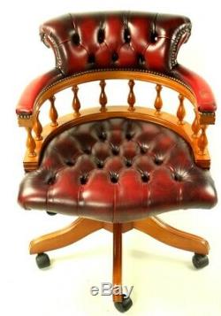 Vintage Chesterfield Leather Captains Desk Chair FREE Shipping 5717