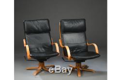 Vintage Danish Black Leather Lounge/office Swivel Chair