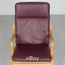Vintage Danish Stouby Lounge Chair Maroon Leather Beech Easy Armchair 1970s