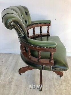 Vintage Deep Green Leather Chesterfield Captains Office Desk Chair