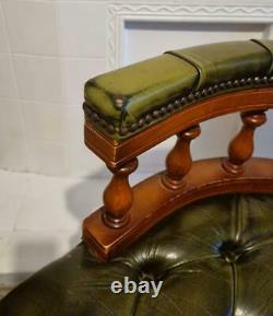 Vintage Deep Green Leather Chesterfield Captains Office Desk Chair