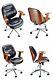 Vintage Desk Chair Retro Swivel Office Seat Wood Pu Leather Industrial Furniture