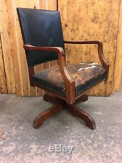 Vintage Distressed Green Leather Captains Office Chair, Swivel, Tilt, Adjustable