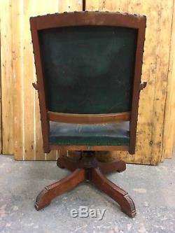 Vintage Distressed Green Leather Captains Office Chair, Swivel, Tilt, Adjustable