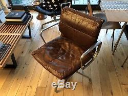 Vintage Eames Leather Soft Pad Aluminium Office Group Desk Chair Herman Miller