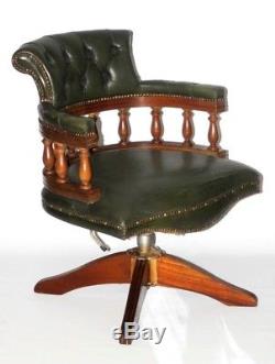 Vintage English Hand made Leather Captains Desk Chair FREE Shipping PL4395