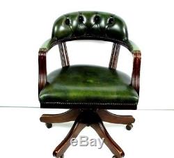 Vintage English Hand made Leather Captains Desk Chair FREE Shipping PL4727