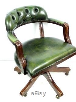 Vintage English Hand made Leather Captains Desk Chair FREE Shipping PL4727