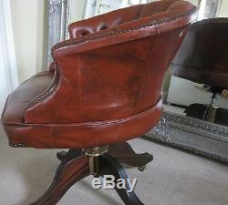 Vintage FAULTLESS-DOERNER Canada Swivel Leather Office Desk Chair Chesterfield
