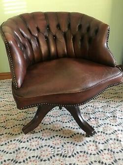 Vintage FAULTLESS-DOERNER Canada Swivel Leather Office Desk Chair Chesterfield