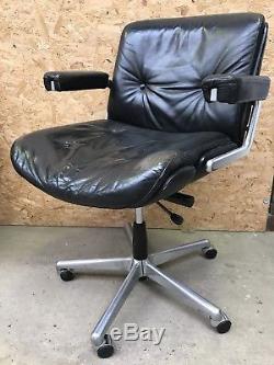 Vintage Gordon Russell Black leather swivel Office chair retro mid century