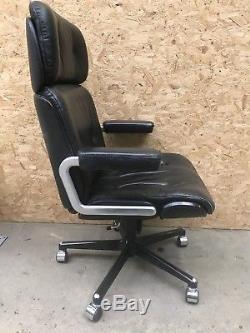 Vintage Gordon Russell Black leather swivel office chair retro mid century