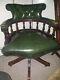 Vintage Green Leather Captains Chesterfield Swivel Chair Office Director