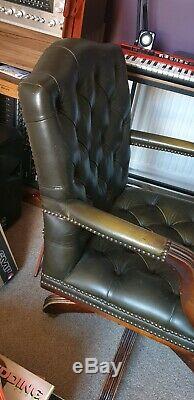 Vintage Green Leather Chesterfield Gainsborough Captain's Office Chair