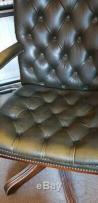 Vintage Green Leather Chesterfield Gainsborough Captain's Office Chair