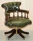 Vintage Green Leather Chesterfield Regency Style Captains Directors Office Chair