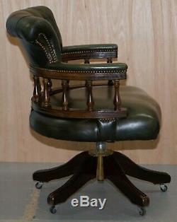 Vintage Green Leather Chesterfield Regency Style Captains Directors Office Chair