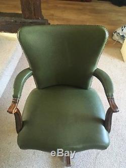 Vintage Hillcrest Leather Olive Green Executive Chair/captains Chair