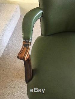 Vintage Hillcrest Leather Olive Green Executive Chair/captains Chair