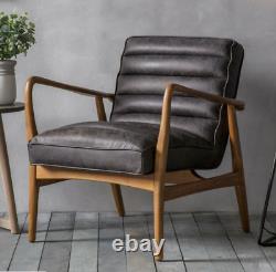 Vintage Leather Armchair Mid Century Seat Accent Industrial Style Sofa Chair