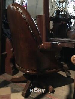 Vintage Leather Button Back Chesterfield Swivel Executive Desk Office Chair