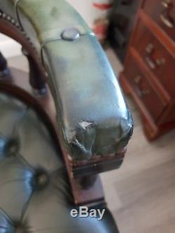 Vintage Leather Chesterfield Captains Chair Swivel for Office / Desk