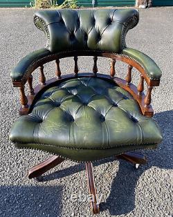 Vintage Leather Chesterfield Style Captains Swivel Office Chair