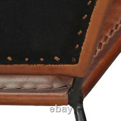 Vintage Leather Lounge Chair Metal Round Armchair Retro Dining Guest Office Seat
