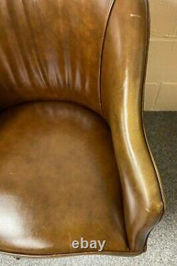 Vintage Leather Tub Chair Office Swivel Chair Armchair Brown Leather