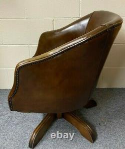 Vintage Leather Tub Chair Office Swivel Chair Armchair Brown Leather