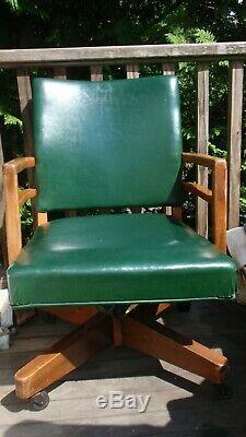 Vintage MID Century Green Leather Murphy Miller Rolling Swivel Office Chair