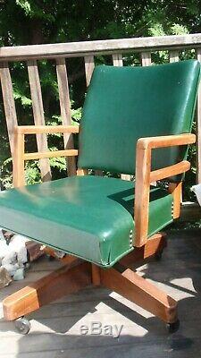 Vintage MID Century Green Leather Murphy Miller Rolling Swivel Office Chair