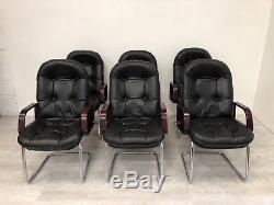 Vintage MID Century Leather Rosewood And Chrome Executive Dining Office Chairs 6