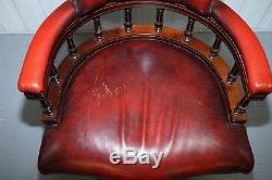 Vintage Made In England Chesterfield Oxblood Leather Captains Office Chair