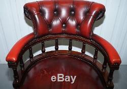 Vintage Made In England Chesterfield Oxblood Leather Captains Office Chair