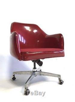 Vintage Mid Century Red Egg Eames Danish Clam Faux Leather Chair Office Swivel