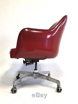 Vintage Mid Century Red Egg Eames Danish Clam Faux Leather Chair Office Swivel