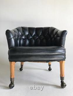 Vintage Naugahyde Office Chair Mid Century Modern Black Leather Danish Lounge