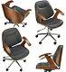 Vintage Office Chair Executive Swivel Leather Desk Computer Pc Seat Wooden Arms