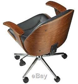 Vintage Office Chair Executive Swivel Leather Desk Computer PC Seat Wooden Arms